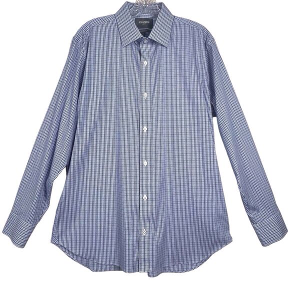 BONOBOS Jetsetter Stretch Slim Fit Dress Shirt Blue Check Size 17x35 EUC - Picture 1 of 16